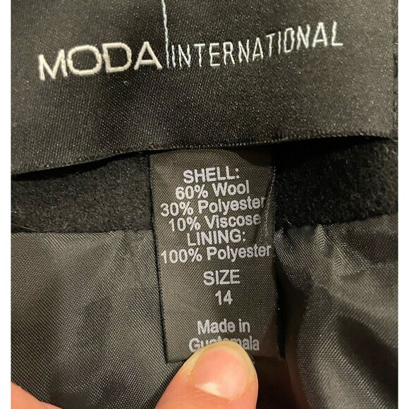 Women’s Black Wool Long Single Breast Pea Coat Moda International Black Sz. 14 - Picture 6 of 7